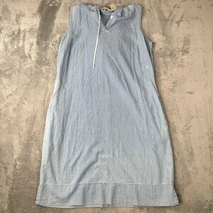 Eddie Bauer Comfy Dress Womens 16 Blue Chambray Sleeveless Pockets Hoodie